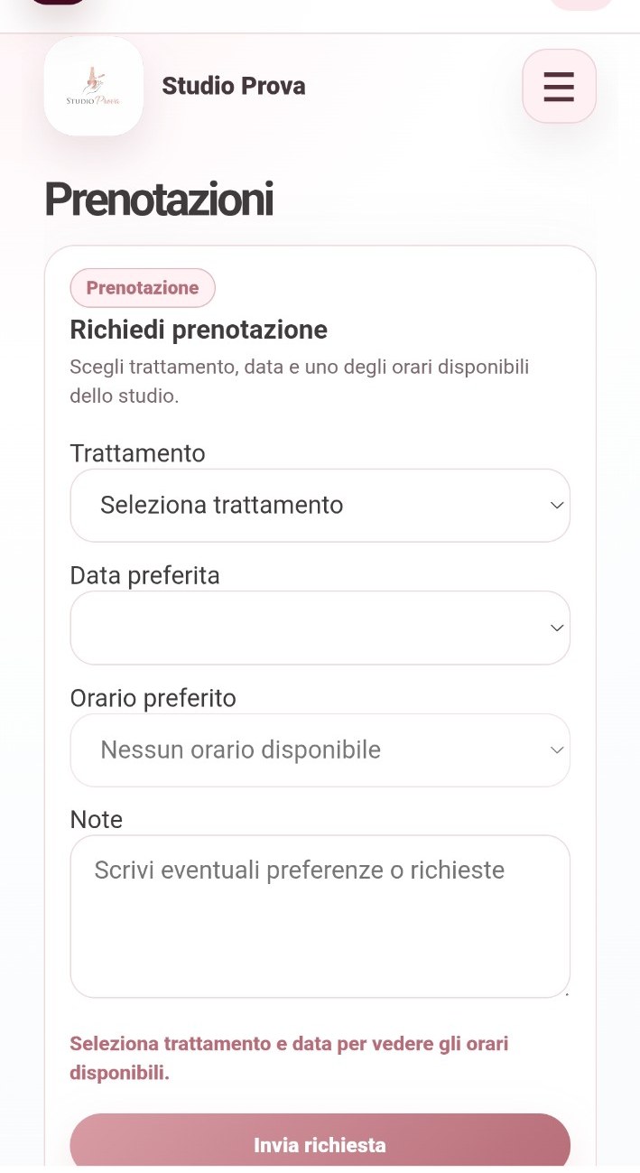 Prenotazione cliente PausaGlow