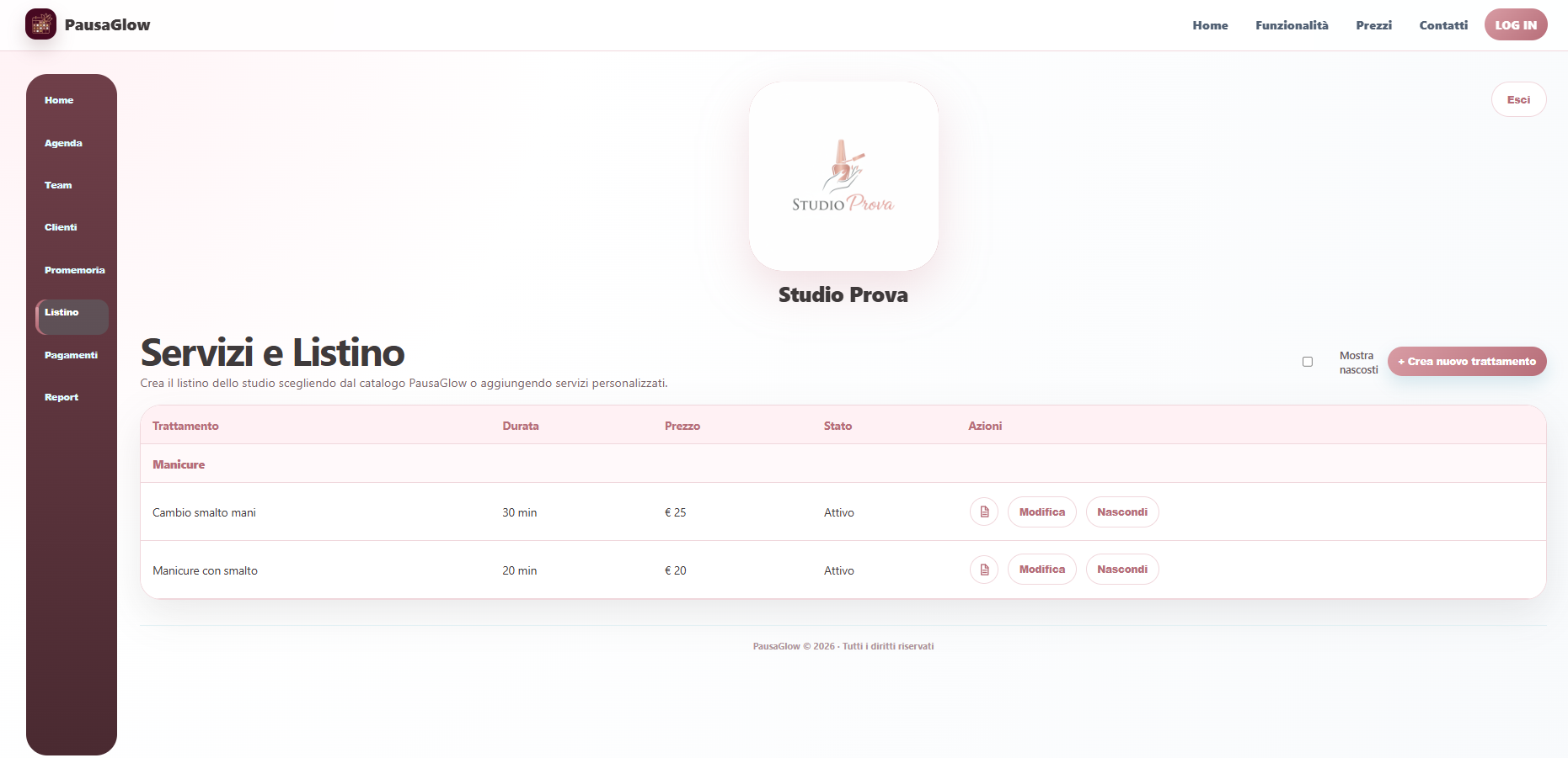 Anteprima servizi e listino studio